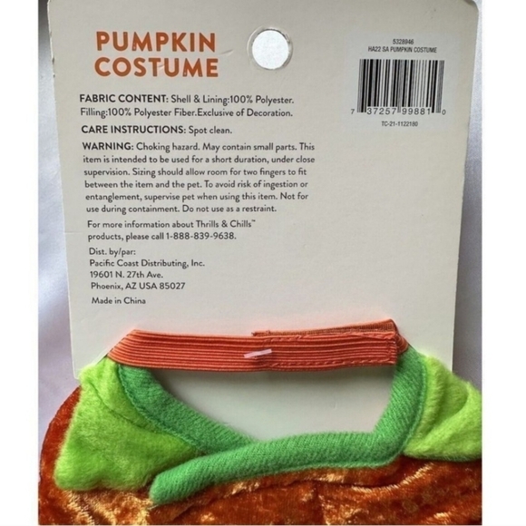 NWT Thrills & Chills Two Piece Small Pet Pumpkin Jack-O-Lantern Costume Rodent - Picture 4 of 4